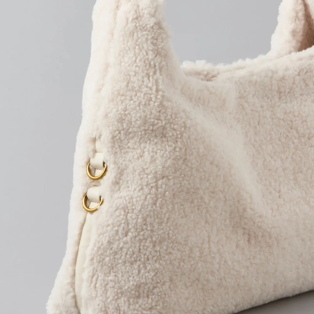 American Eagle Outfitters Cream Faux Shearling Hobo Bag